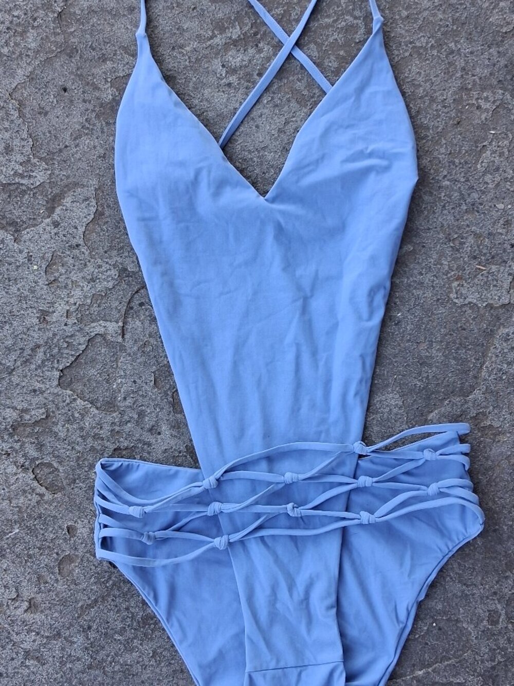 New Sauvage Monokini "The Spider" Macrame Knotted Swimsuit Large Blue RARE $179 - Picture 6 of 6